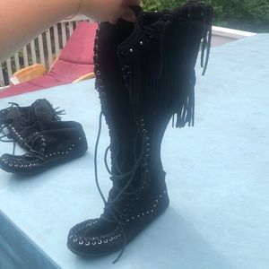 Black suede knee high boots